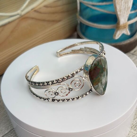 925 Sterling Silver & Chrysocolla Stone Bracelet - Picture 3 of 6